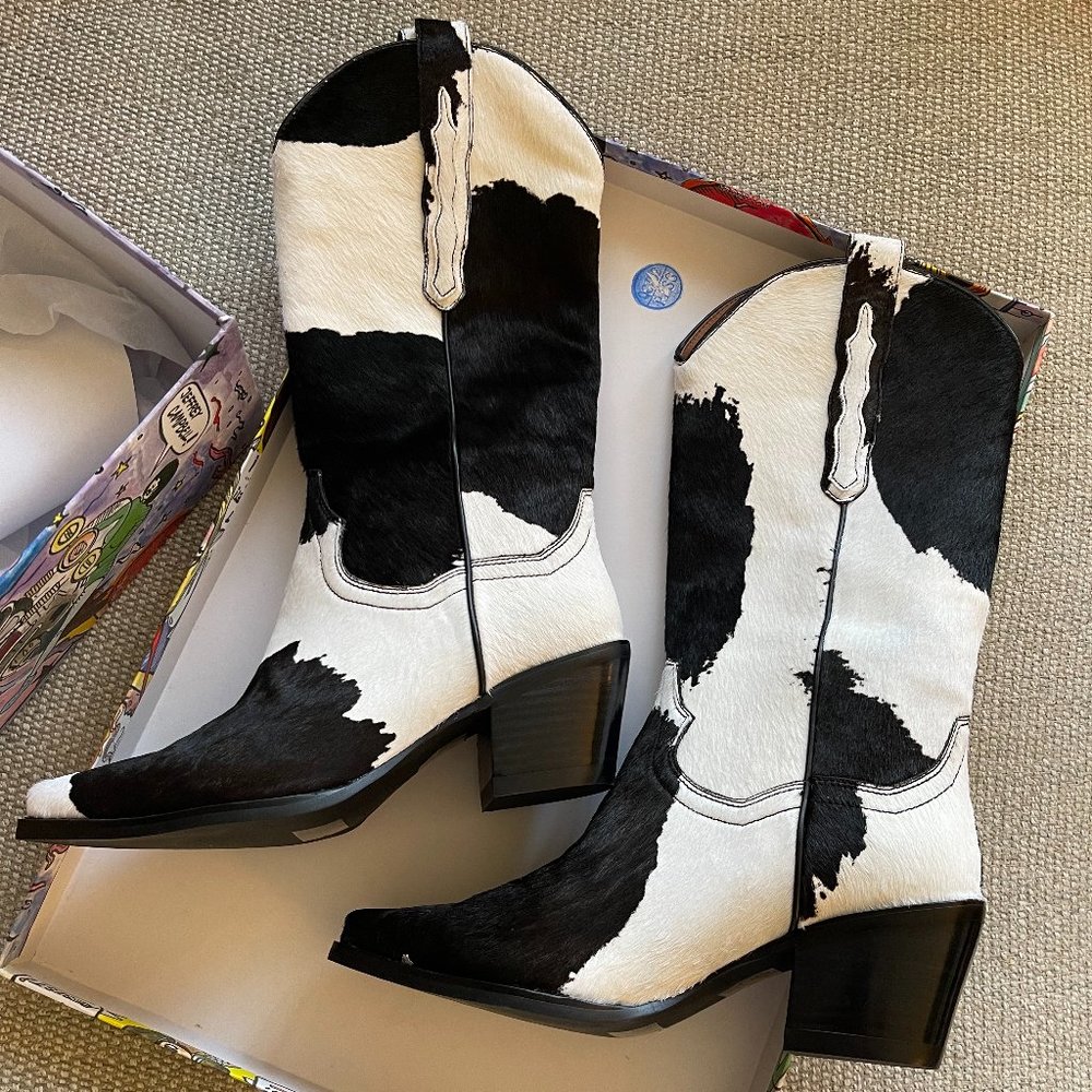 Jeffrey Campbell Black & White Cowhair Western Heeled Boots